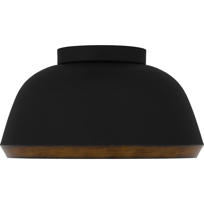 Quoizel Tamara 16in 3-Light Flush Mount | Farmhouse Matte Black Metal and Distressed Walnut | Kitchen & Hallway | 16 x 16 x 8.25 in | Model TMR1616MBK