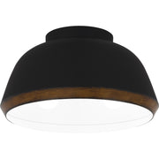 Quoizel Tamara 16in 3-Light Flush Mount | Farmhouse Matte Black Metal and Distressed Walnut | Kitchen & Hallway | 16 x 16 x 8.25 in | Model TMR1616MBK