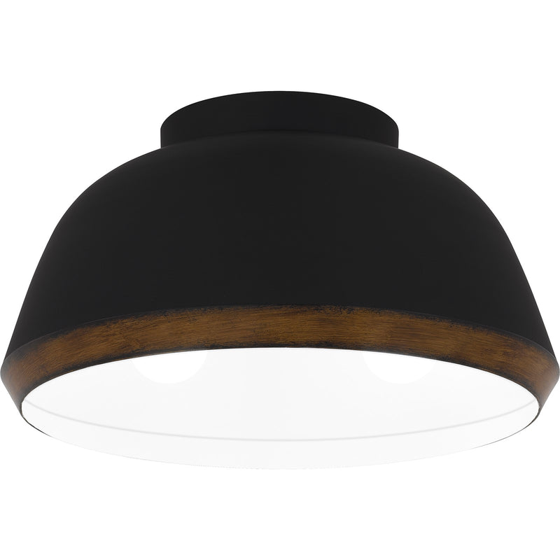 Quoizel Tamara 16in 3-Light Flush Mount | Farmhouse Matte Black Metal and Distressed Walnut | Kitchen & Hallway | 16 x 16 x 8.25 in | Model TMR1616MBK