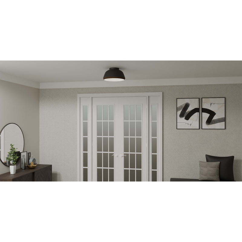 Quoizel Tamara 16in 3-Light Flush Mount | Farmhouse Matte Black Metal and Distressed Walnut | Kitchen & Hallway | 16 x 16 x 8.25 in | Model TMR1616MBK