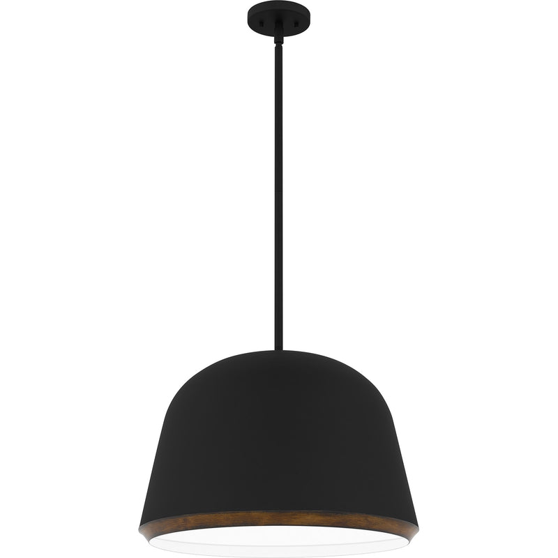 Quoizel Tamara 20in 4-Light Pendant | Farmhouse Matte Black Metal and Distressed Walnut | Kitchen Island & Dining Room | Model TMR2820MBK
