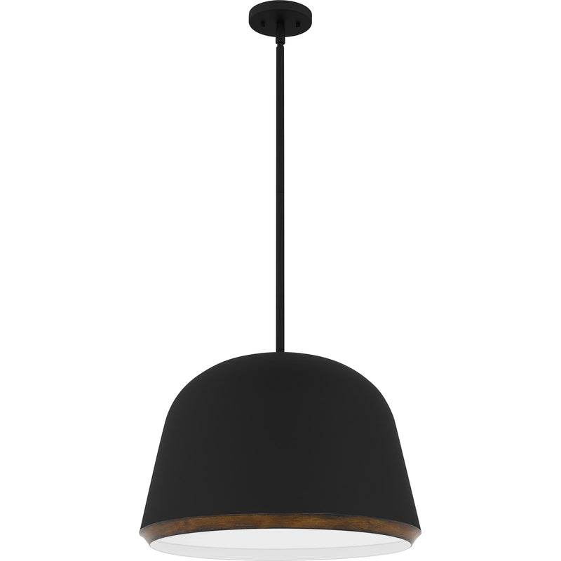 Quoizel Tamara 20in 4-Light Pendant | Farmhouse Matte Black Metal and Distressed Walnut | Kitchen Island & Dining Room | Model TMR2820MBK