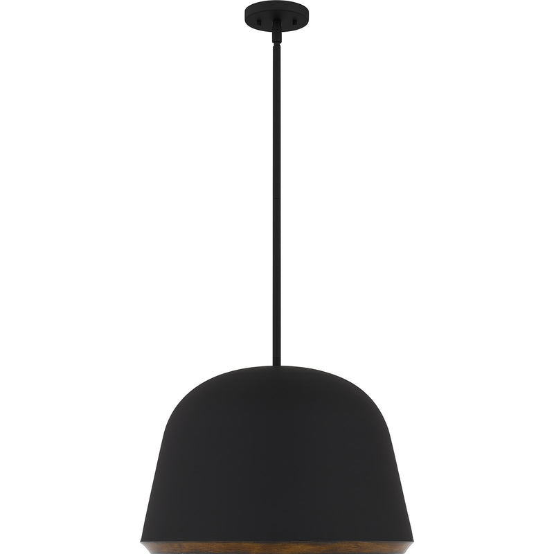 Quoizel Tamara 20in 4-Light Pendant | Farmhouse Matte Black Metal and Distressed Walnut | Kitchen Island & Dining Room | Model TMR2820MBK