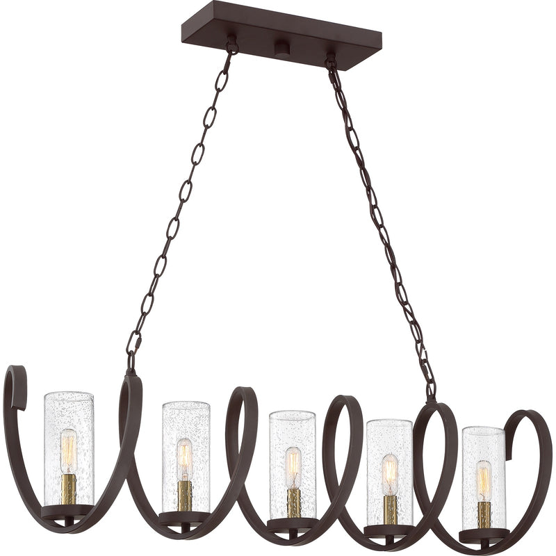 Quoizel Tumult 40in 5-Light Island Chandelier | Modern Western Bronze and Clear Seedy Glass | Kitchen Island & Dining Room | Model TMT540WT