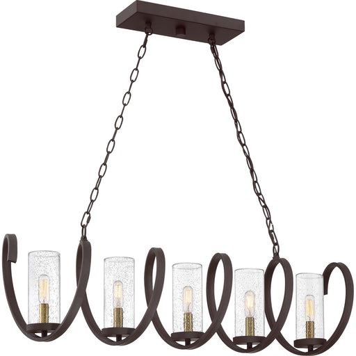 Quoizel Tumult 40in 5-Light Island Chandelier | Modern Western Bronze and Clear Seedy Glass | Kitchen Island & Dining Room | Model TMT540WT