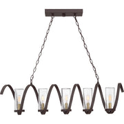Quoizel Tumult 40in 5-Light Island Chandelier | Modern Western Bronze and Clear Seedy Glass | Kitchen Island & Dining Room | Model TMT540WT