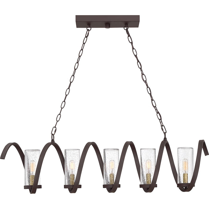 Quoizel Tumult 40in 5-Light Island Chandelier | Modern Western Bronze and Clear Seedy Glass | Kitchen Island & Dining Room | Model TMT540WT