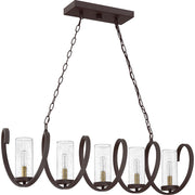 Quoizel Tumult 40in 5-Light Island Chandelier | Modern Western Bronze and Clear Seedy Glass | Kitchen Island & Dining Room | Model TMT540WT