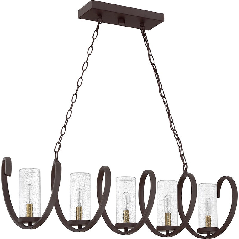 Quoizel Tumult 40in 5-Light Island Chandelier | Modern Western Bronze and Clear Seedy Glass | Kitchen Island & Dining Room | Model TMT540WT