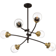 Quoizel Trance 34in 6-Light Chandelier | Industrial Western Bronze and Clear Seedy Glass | Dining Room & Foyer | 34 x 34 x 10.5 in | Model TNC5006WT