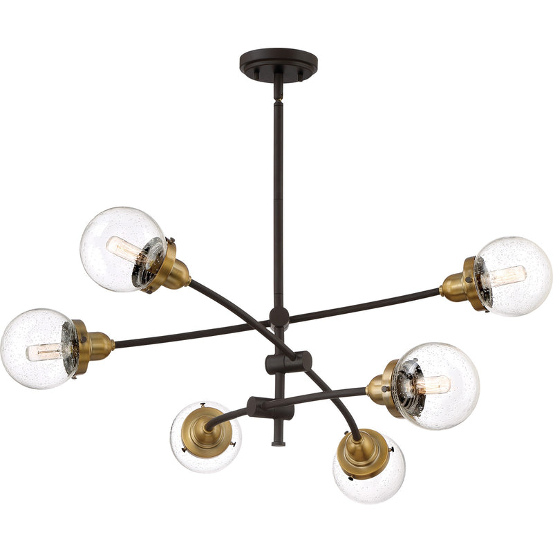 Quoizel Trance 34in 6-Light Chandelier | Industrial Western Bronze and Clear Seedy Glass | Dining Room & Foyer | 34 x 34 x 10.5 in | Model TNC5006WT