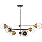 Quoizel Trance 34in 6-Light Chandelier | Industrial Western Bronze and Clear Seedy Glass | Dining Room & Foyer | 34 x 34 x 10.5 in | Model TNC5006WT
