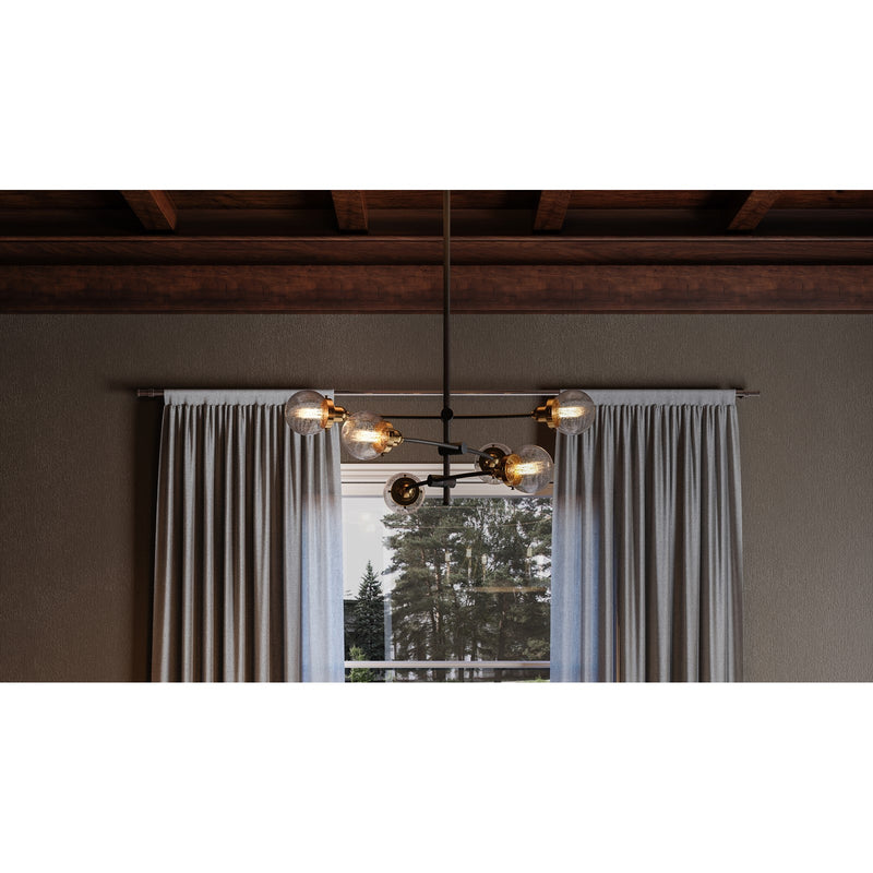 Quoizel Trance 34in 6-Light Chandelier | Industrial Western Bronze and Clear Seedy Glass | Dining Room & Foyer | 34 x 34 x 10.5 in | Model TNC5006WT