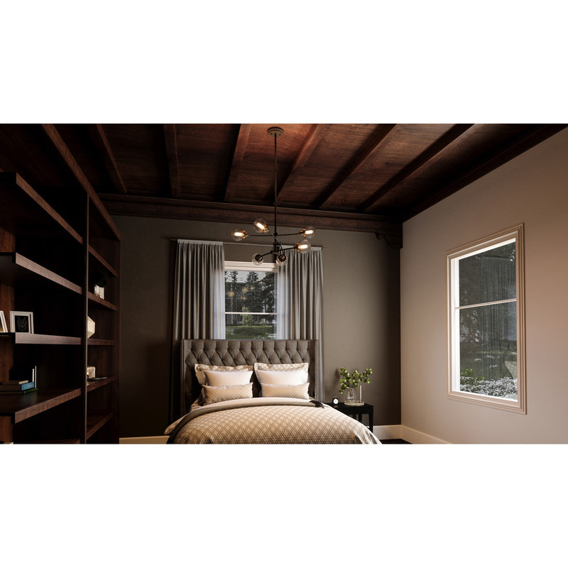 Quoizel Trance 34in 6-Light Chandelier | Industrial Western Bronze and Clear Seedy Glass | Dining Room & Foyer | 34 x 34 x 10.5 in | Model TNC5006WT