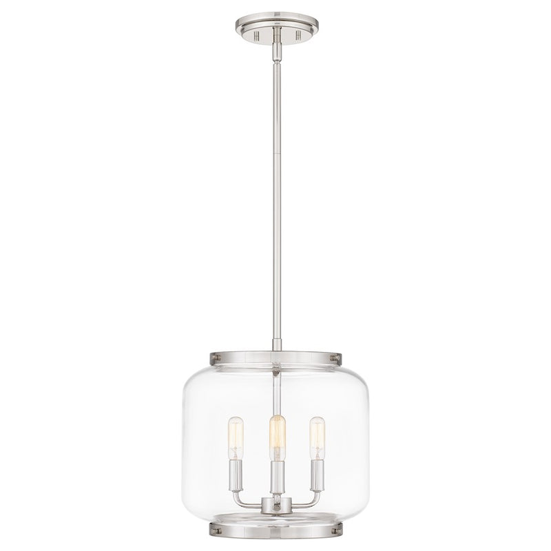 Quoizel Tapley 3 Light Mini Pendant, Polished Nickel/Clear