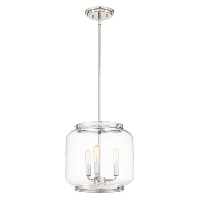Quoizel Tapley 3 Light Mini Pendant, Polished Nickel/Clear