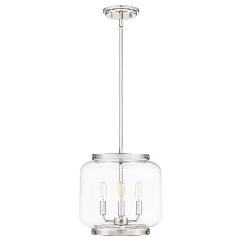 Quoizel Tapley 3 Light Mini Pendant, Polished Nickel/Clear