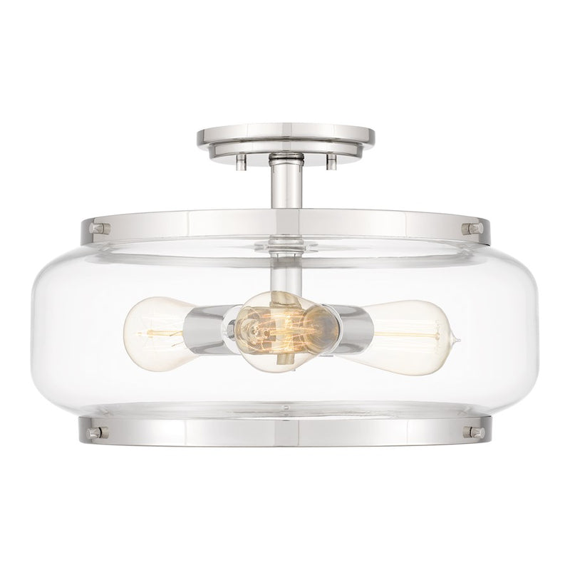 Quoizel Tapley 3 Light Semi-Flush Mount, Polished Nickel/Clear