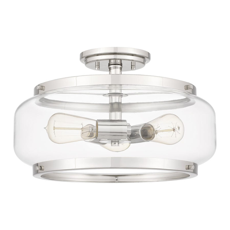 Quoizel Tapley 3 Light Semi-Flush Mount, Polished Nickel/Clear