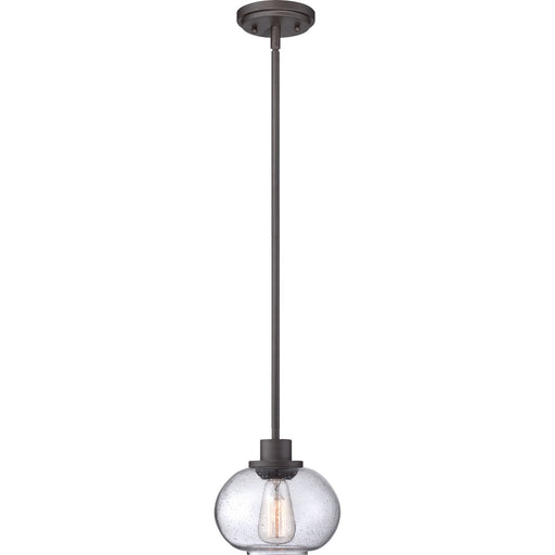 Quoizel Trilogy 8in 1-Light Mini Pendant | Industrial Old Bronze and Clear Seedy Glass | Kitchen Island & Bar | 8 x 8 x 7.5 in | Model TRG1508OZ