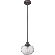 Quoizel Trilogy 8in 1-Light Mini Pendant | Industrial Old Bronze and Clear Seedy Glass | Kitchen Island & Bar | 8 x 8 x 7.5 in | Model TRG1508OZ