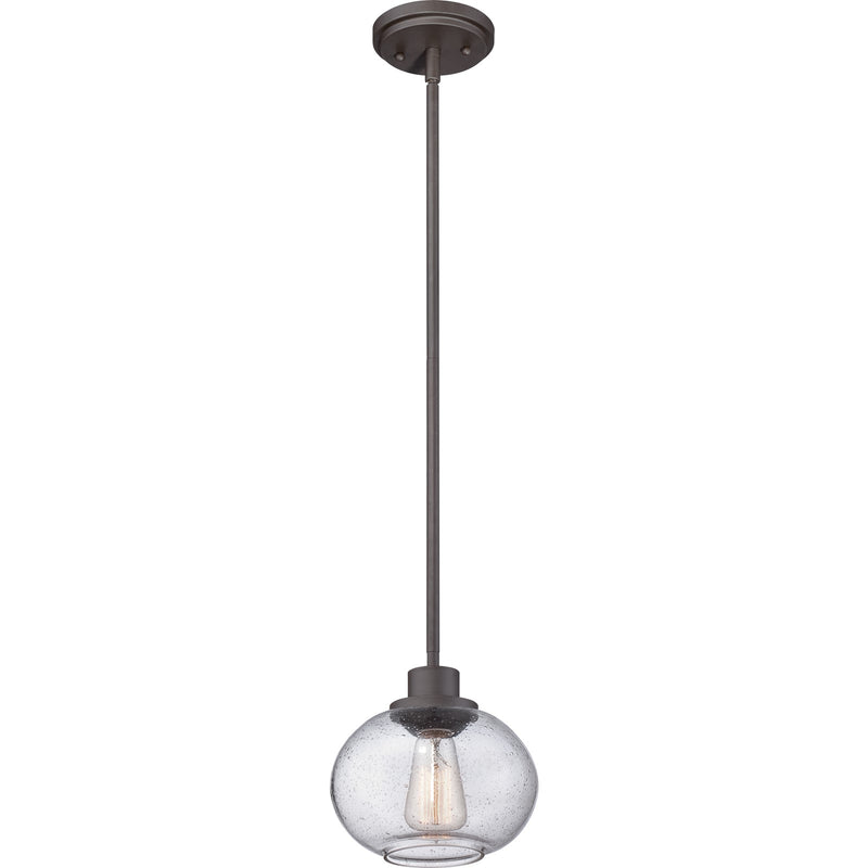 Quoizel Trilogy 8in 1-Light Mini Pendant | Industrial Old Bronze and Clear Seedy Glass | Kitchen Island & Bar | 8 x 8 x 7.5 in | Model TRG1508OZ