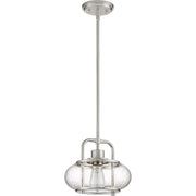 Quoizel Trilogy 10in 1-Light Mini Pendant | Industrial Brushed Nickel and Clear Seedy Glass | Kitchen Island & Bar | Model TRG1510BN