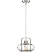 Quoizel Trilogy 10in 1-Light Mini Pendant | Industrial Brushed Nickel and Clear Seedy Glass | Kitchen Island & Bar | Model TRG1510BN