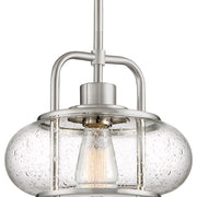 Quoizel Trilogy 10in 1-Light Mini Pendant | Industrial Brushed Nickel and Clear Seedy Glass | Kitchen Island & Bar | Model TRG1510BN