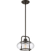 Quoizel Trilogy 10in 1-Light Mini Pendant | Industrial Old Bronze and Clear Seedy Glass | Kitchen Island & Bar | 10 x 10 x 9.5 in | Model TRG1510OZ