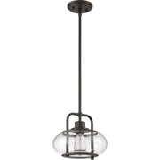 Quoizel Trilogy 10in 1-Light Mini Pendant | Industrial Old Bronze and Clear Seedy Glass | Kitchen Island & Bar | 10 x 10 x 9.5 in | Model TRG1510OZ