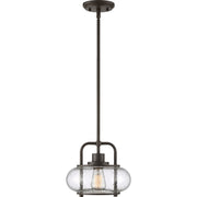 Quoizel Trilogy 10in 1-Light Mini Pendant | Industrial Old Bronze and Clear Seedy Glass | Kitchen Island & Bar | 10 x 10 x 9.5 in | Model TRG1510OZ