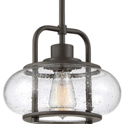 Quoizel Trilogy 10in 1-Light Mini Pendant | Industrial Old Bronze and Clear Seedy Glass | Kitchen Island & Bar | 10 x 10 x 9.5 in | Model TRG1510OZ