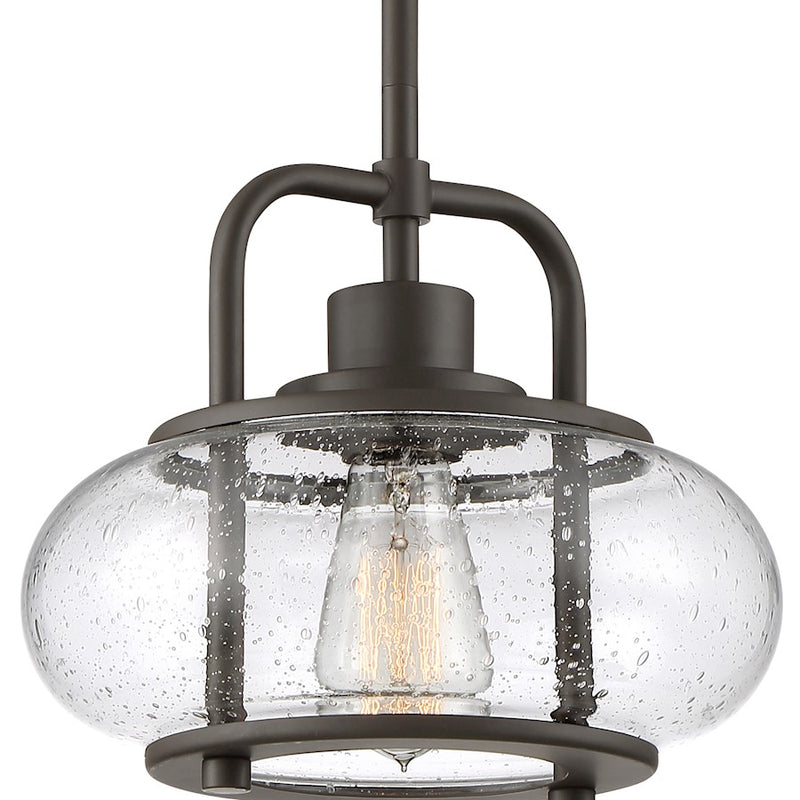 Quoizel Trilogy 10in 1-Light Mini Pendant | Industrial Old Bronze and Clear Seedy Glass | Kitchen Island & Bar | 10 x 10 x 9.5 in | Model TRG1510OZ