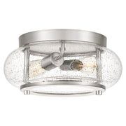 Quoizel Trilogy 12in 2-Light Flush Mount | Industrial Brushed Nickel and Clear Seedy Glass | Hallway & Entryway | 12 x 12 x 5.75 in | Model TRG1612BN