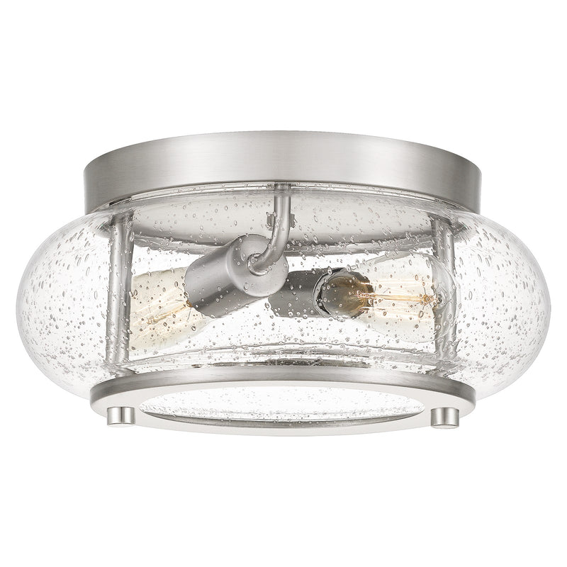 Quoizel Trilogy 12in 2-Light Flush Mount | Industrial Brushed Nickel and Clear Seedy Glass | Hallway & Entryway | 12 x 12 x 5.75 in | Model TRG1612BN