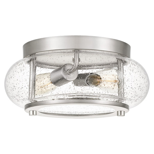 Quoizel Trilogy 12in 2-Light Flush Mount | Industrial Brushed Nickel and Clear Seedy Glass | Hallway & Entryway | 12 x 12 x 5.75 in | Model TRG1612BN