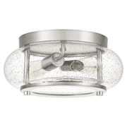 Quoizel Trilogy 12in 2-Light Flush Mount | Industrial Brushed Nickel and Clear Seedy Glass | Hallway & Entryway | 12 x 12 x 5.75 in | Model TRG1612BN