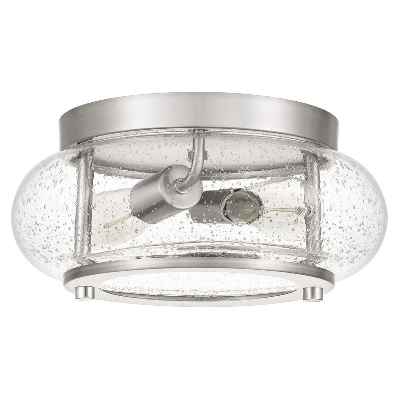 Quoizel Trilogy 12in 2-Light Flush Mount | Industrial Brushed Nickel and Clear Seedy Glass | Hallway & Entryway | 12 x 12 x 5.75 in | Model TRG1612BN