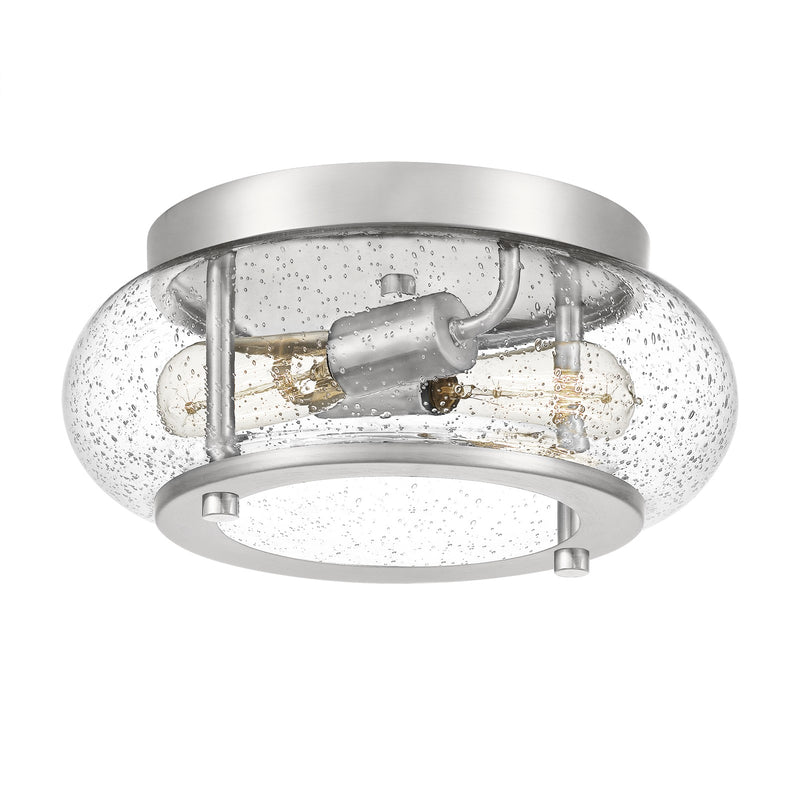 Quoizel Trilogy 12in 2-Light Flush Mount | Industrial Brushed Nickel and Clear Seedy Glass | Hallway & Entryway | 12 x 12 x 5.75 in | Model TRG1612BN
