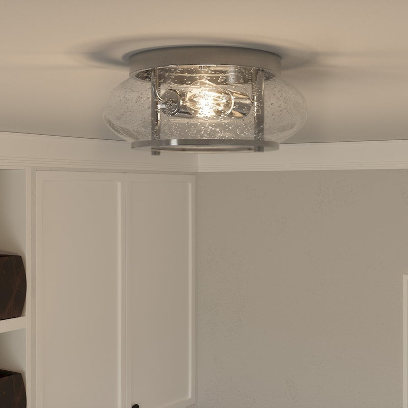 Quoizel Trilogy 12in 2-Light Flush Mount | Industrial Brushed Nickel and Clear Seedy Glass | Hallway & Entryway | 12 x 12 x 5.75 in | Model TRG1612BN