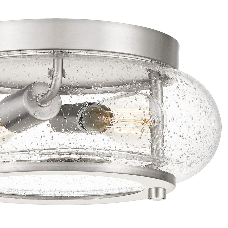Quoizel Trilogy 12in 2-Light Flush Mount | Industrial Brushed Nickel and Clear Seedy Glass | Hallway & Entryway | 12 x 12 x 5.75 in | Model TRG1612BN