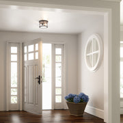 Quoizel Trilogy 12in 2-Light Flush Mount | Industrial Old Bronze and Clear Seedy Glass | Hallway & Entryway | 12 x 12 x 5.75 in | Model TRG1612OZ