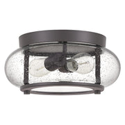 Quoizel Trilogy 12in 2-Light Flush Mount | Industrial Old Bronze and Clear Seedy Glass | Hallway & Entryway | 12 x 12 x 5.75 in | Model TRG1612OZ