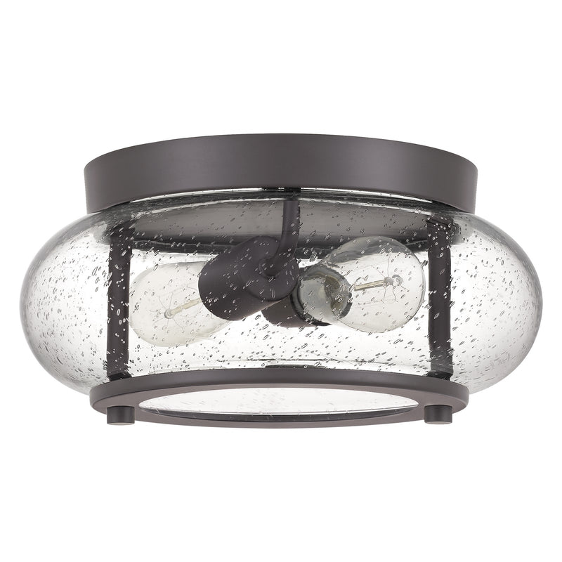 Quoizel Trilogy 12in 2-Light Flush Mount | Industrial Old Bronze and Clear Seedy Glass | Hallway & Entryway | 12 x 12 x 5.75 in | Model TRG1612OZ