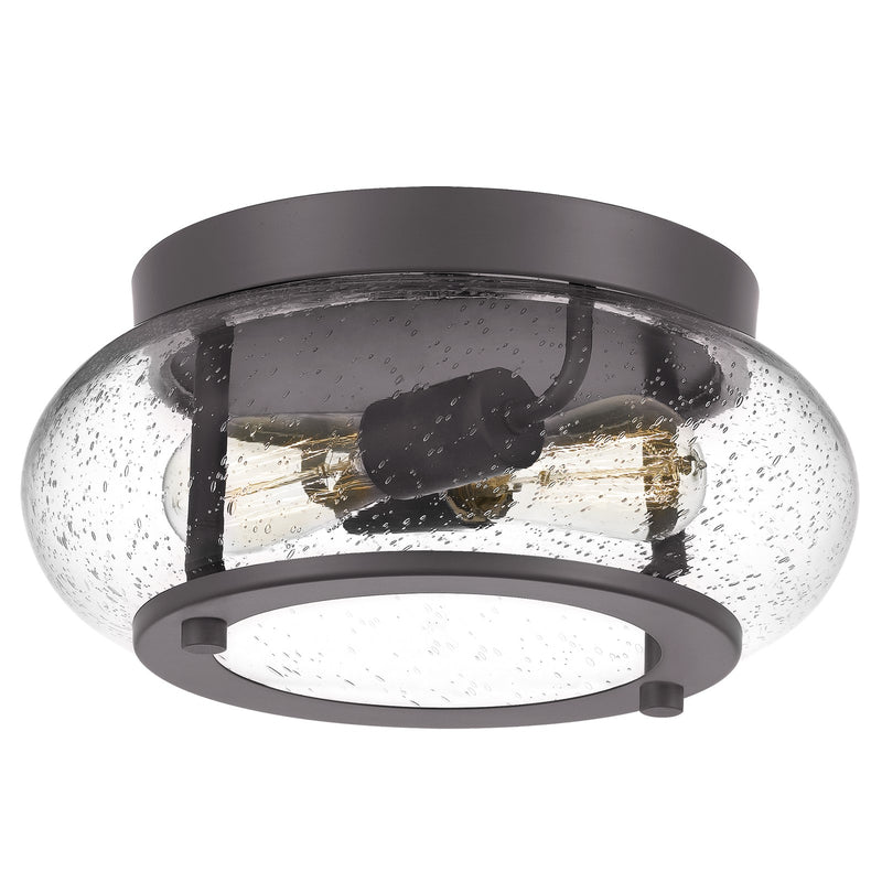 Quoizel Trilogy 12in 2-Light Flush Mount | Industrial Old Bronze and Clear Seedy Glass | Hallway & Entryway | 12 x 12 x 5.75 in | Model TRG1612OZ