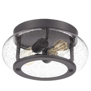 Quoizel Trilogy 12in 2-Light Flush Mount | Industrial Old Bronze and Clear Seedy Glass | Hallway & Entryway | 12 x 12 x 5.75 in | Model TRG1612OZ