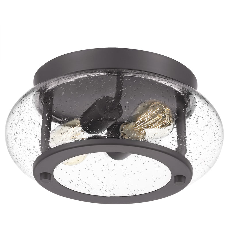 Quoizel Trilogy 12in 2-Light Flush Mount | Industrial Old Bronze and Clear Seedy Glass | Hallway & Entryway | 12 x 12 x 5.75 in | Model TRG1612OZ