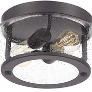 Quoizel Trilogy 12in 2-Light Flush Mount | Industrial Old Bronze and Clear Seedy Glass | Hallway & Entryway | 12 x 12 x 5.75 in | Model TRG1612OZ