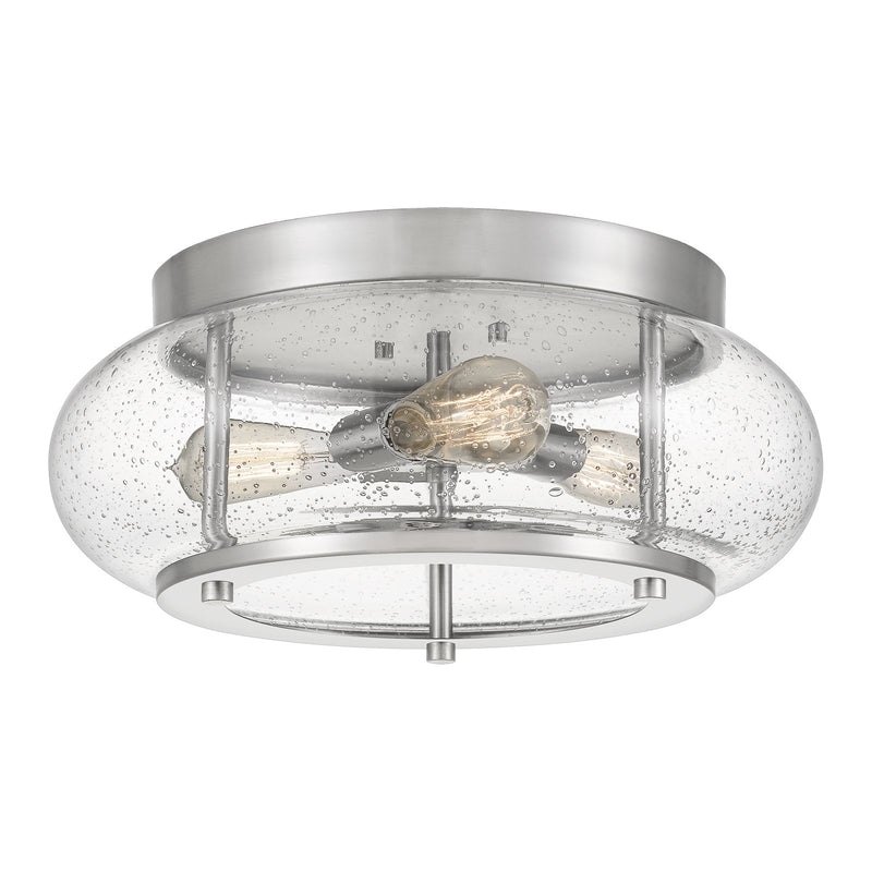 Quoizel Trilogy 16in 3-Light Flush Mount | Industrial Brushed Nickel and Clear Seedy Glass | Kitchen & Entryway | 16 x 16 x 7 in | Model TRG1616BN